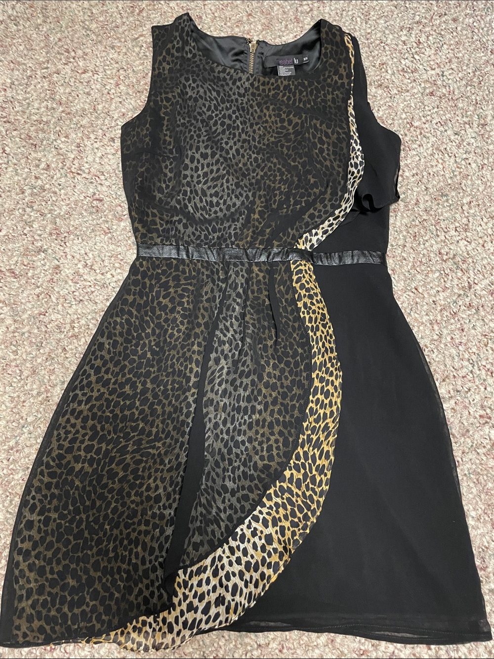 Isabel lu 100% silk lined leopard sheer ruffle accent sheath dress- new